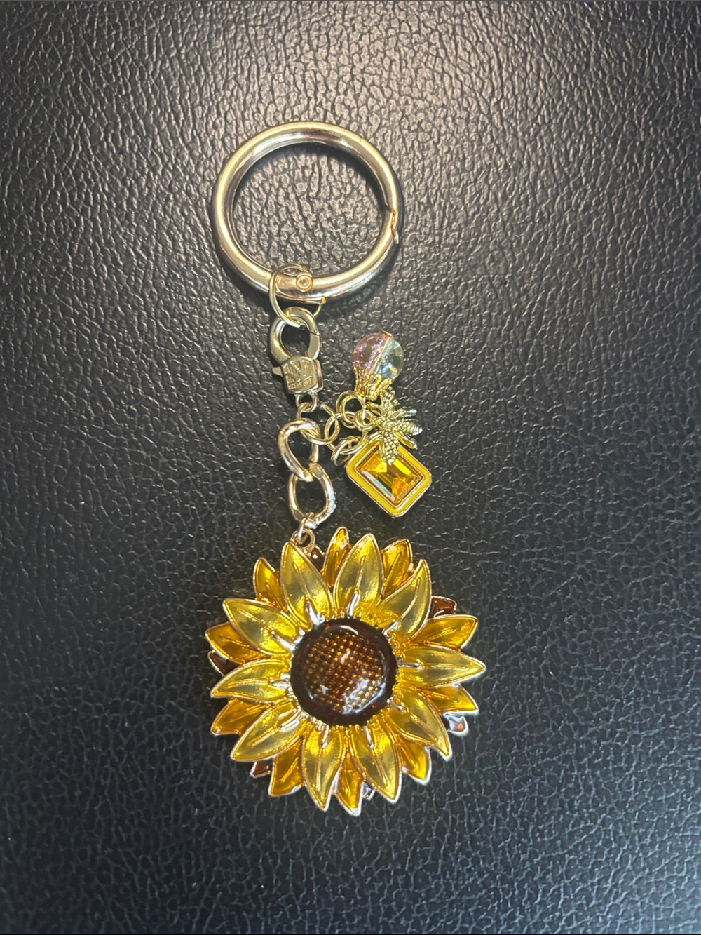 Gold Sunflower Key & Card Holder Charm - Yellow Sunflower Keychain